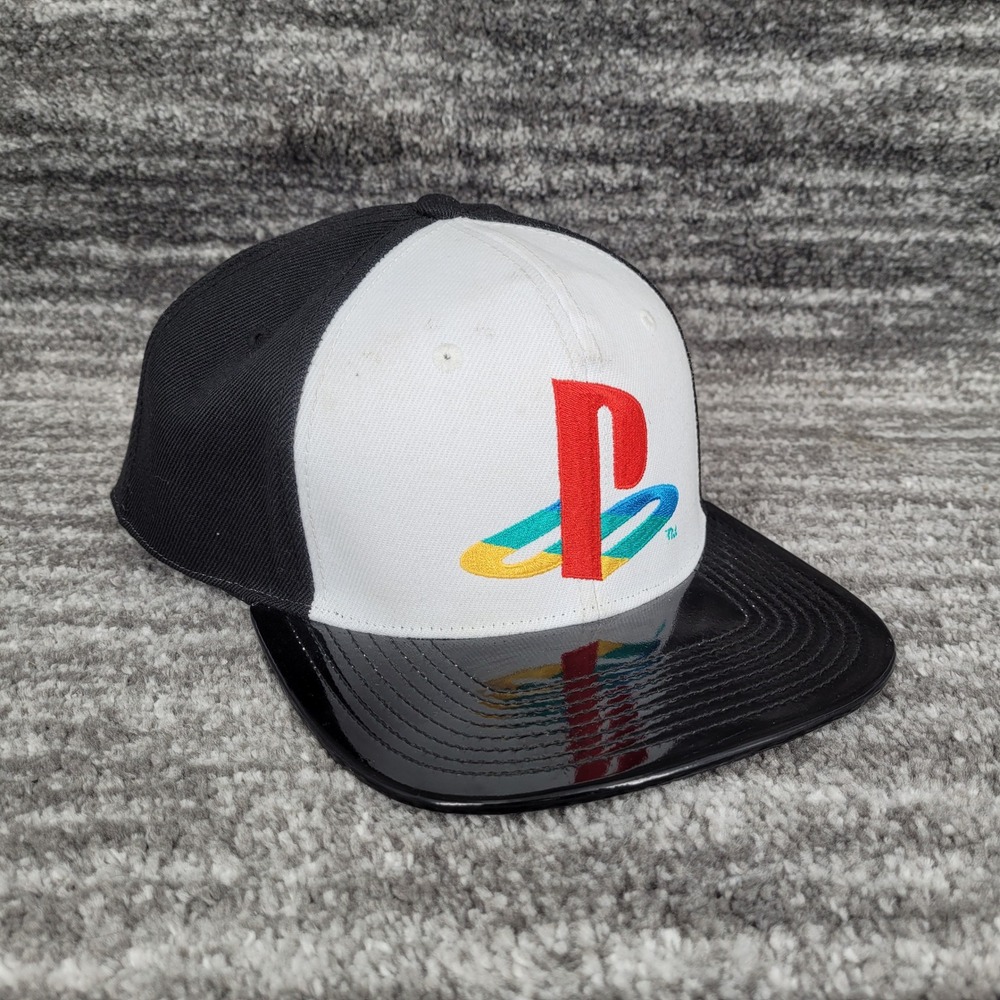 BIOWORLD PlayStation PS1 Logo Snapback Flat Brim Baseball Cap OSFM Black White
